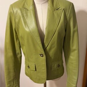JohnPaulRichard Light Green Leather Blazer